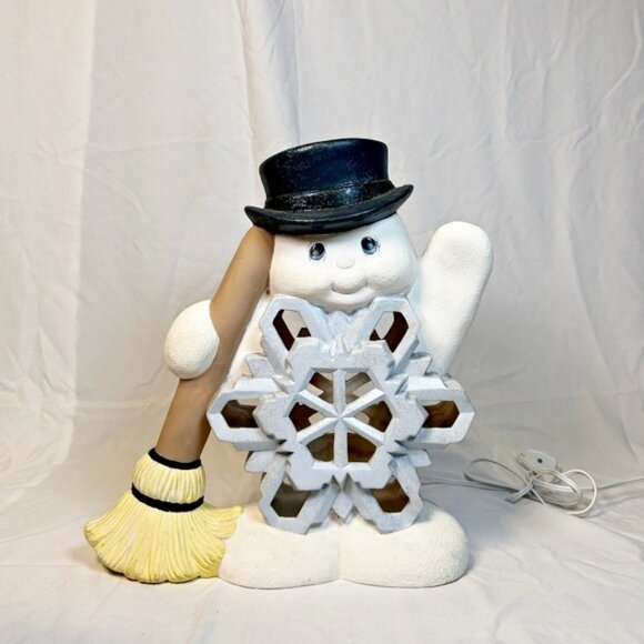 Vintage Ceramic Lighted Hand Painted Frosty Snowman Snowflake Christmas Decor - Picture 2 of 6